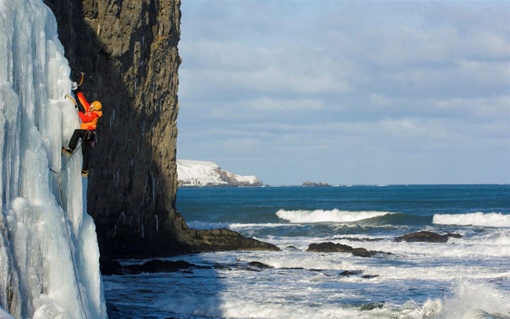 Ice climbing in North Iceland