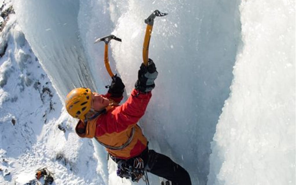 Ice climbing in North Iceland